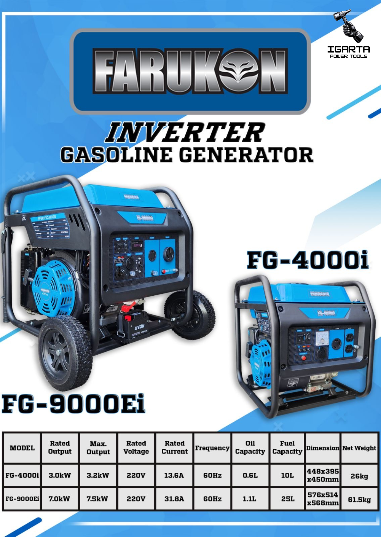 Farukon FG-4000I Inverter Generator - 3.2kW 220V
