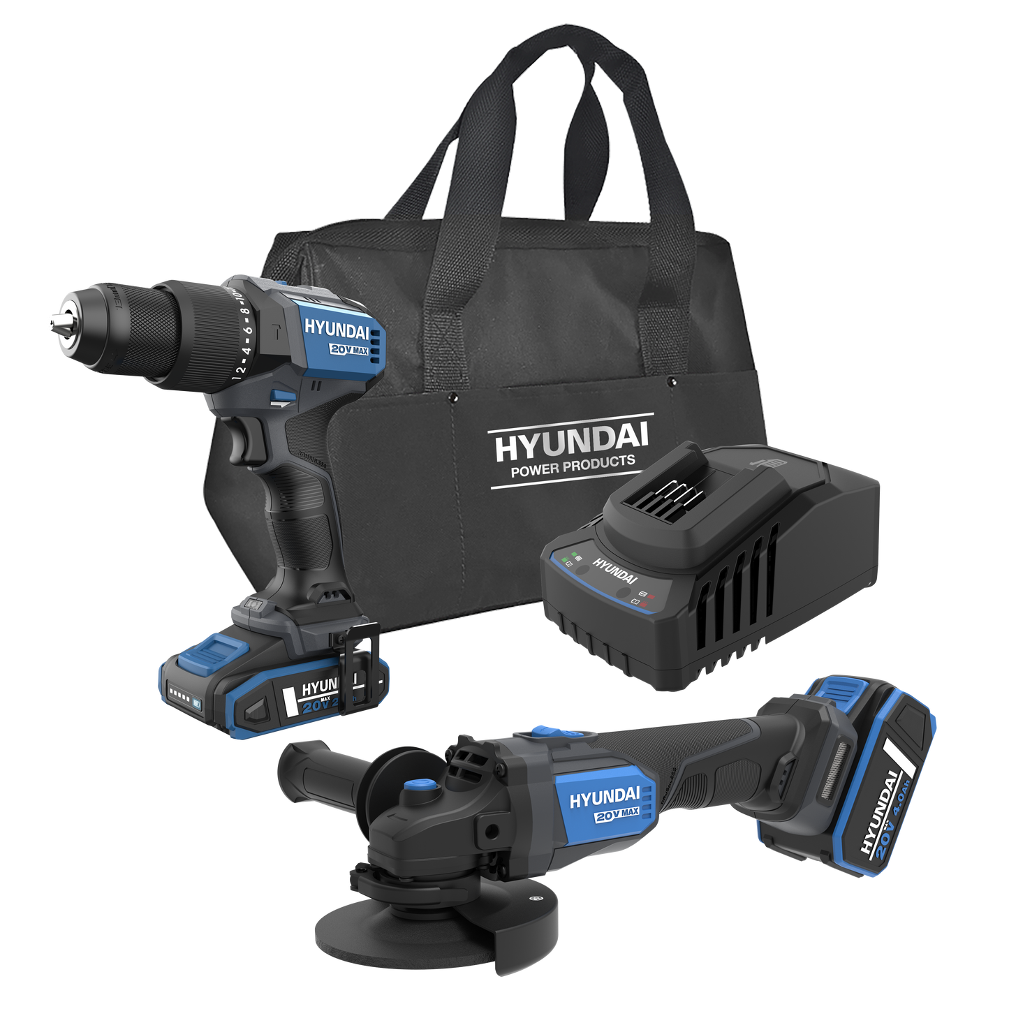 Hyundai 20V Cordless Power Tools Combo  Brushless Hammer Drill & Angle Grinder Set (S02-FTB)