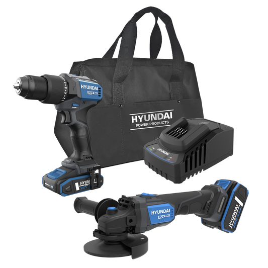 Hyundai 20V Cordless Power Tools Combo  Brushless Hammer Drill & Angle Grinder Set (S02-FTB)