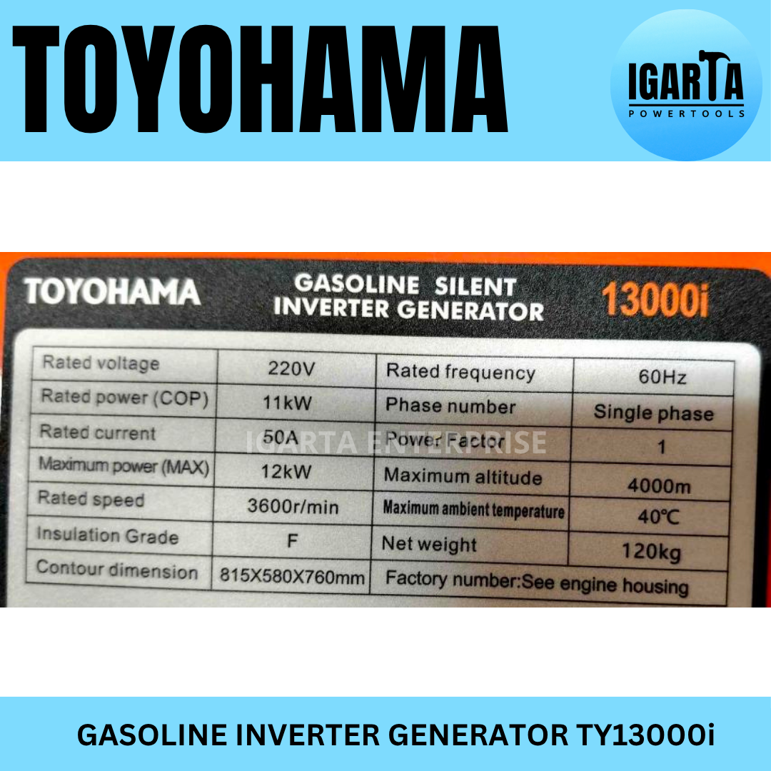 Toyohama Gasoline Silent Inverter Generator TY 13000i