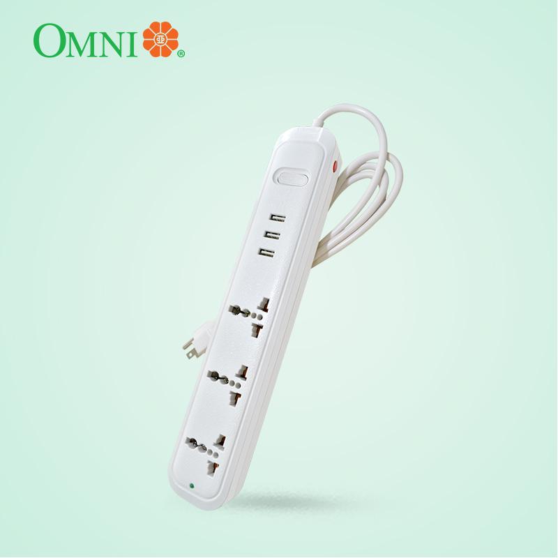 Omni Travel Extension Cord 3 Gang with 1 or 3 USB Outlet and Switch USB 301 or USB 303