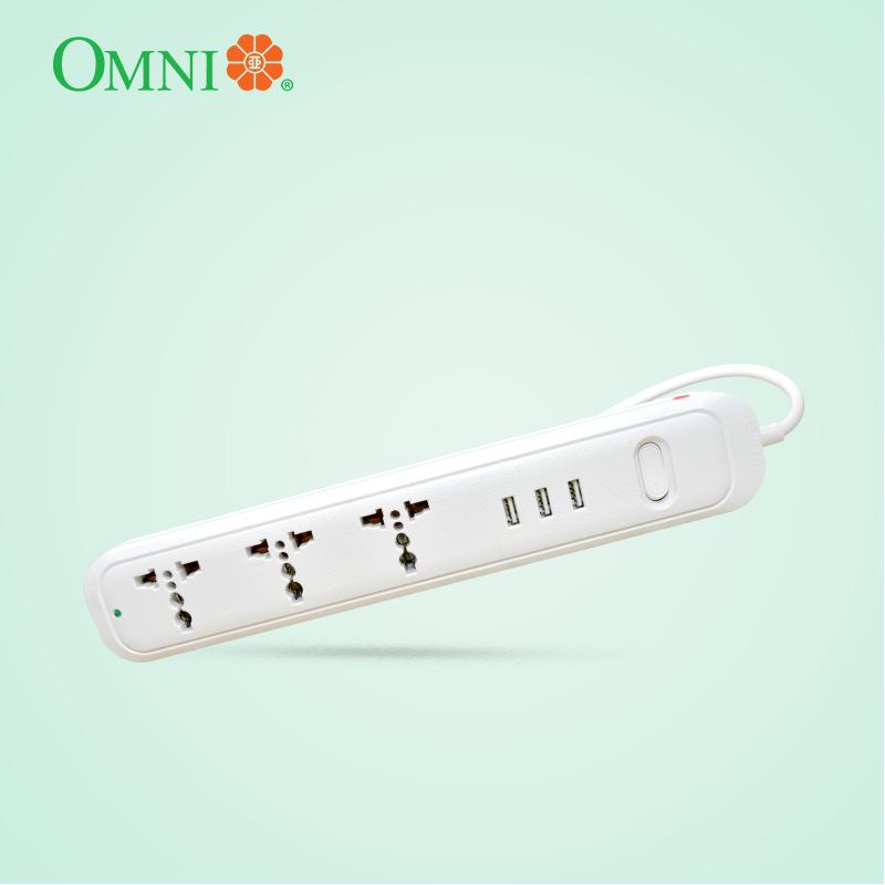 Omni Travel Extension Cord 3 Gang with 1 or 3 USB Outlet and Switch USB 301 or USB 303